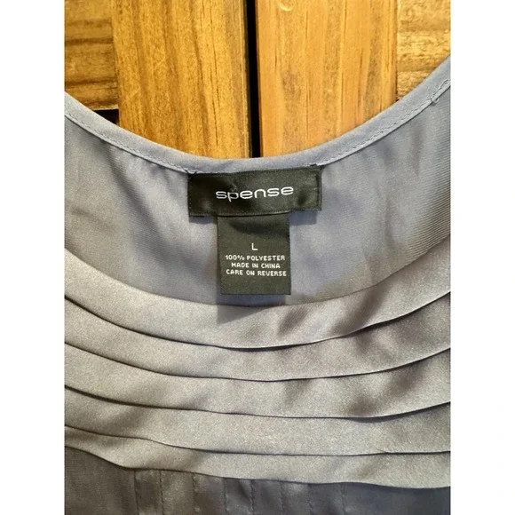 Spense Womens Y2K 90s Silky Large‎ Blue Sleeveless Pleated Scoop Neck Blouse Top - Picture 2 of 7